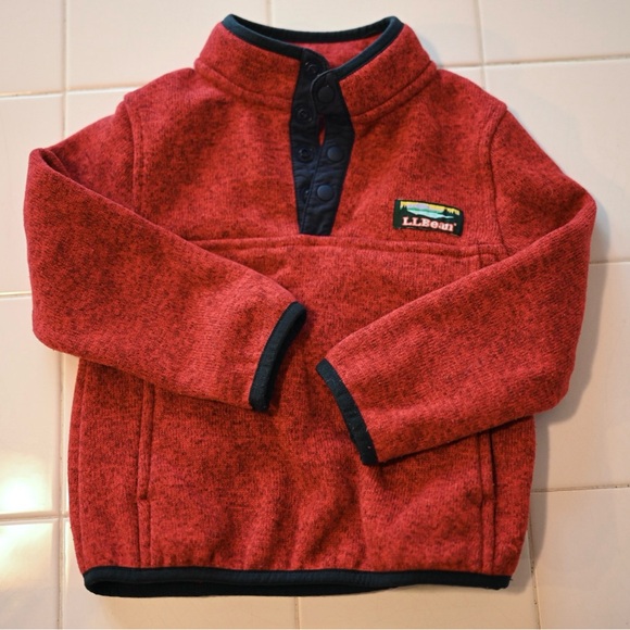 L.L. Bean Boys 3T Red & Navy Pullover Sweater Mock Neck Button Closure - Picture 1 of 10